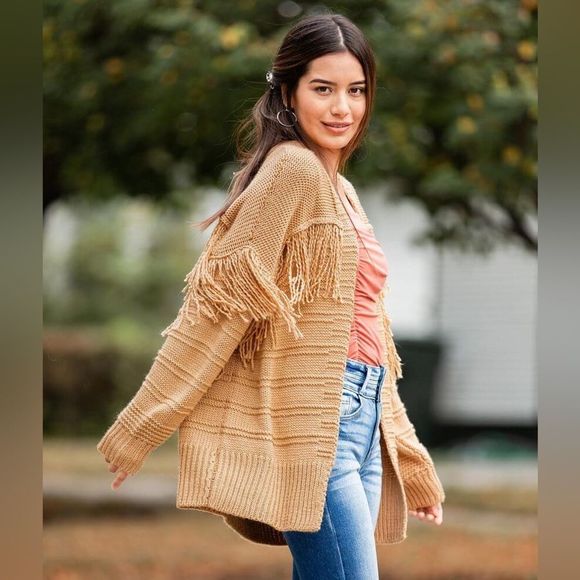 Willow & root Pieced Fringe Fall Cardigan Sweater NWT size medium - Picture 1 of 9
